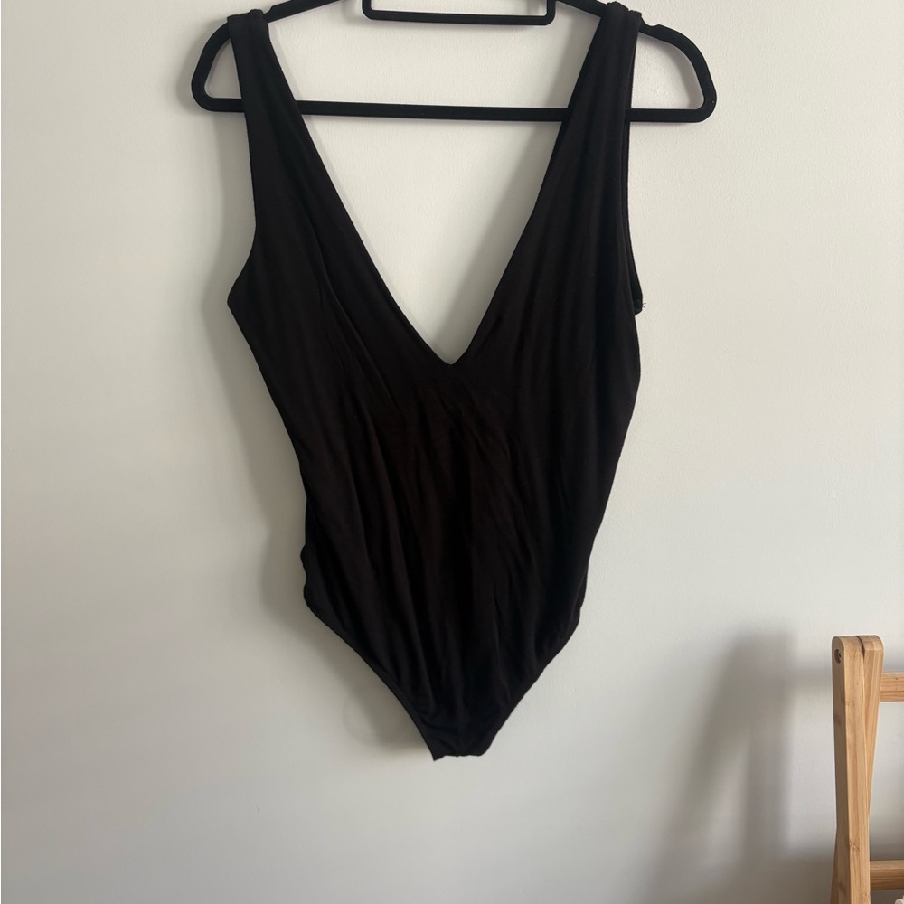 Urban Outfitters deep plunge Black V-Neck Bodysuit